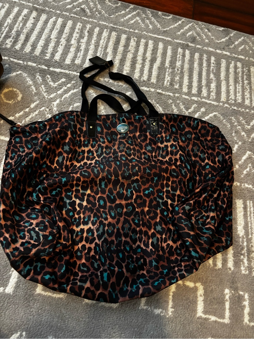Coach Leopard Print Weekend Tote Bag in Brown/Teal
